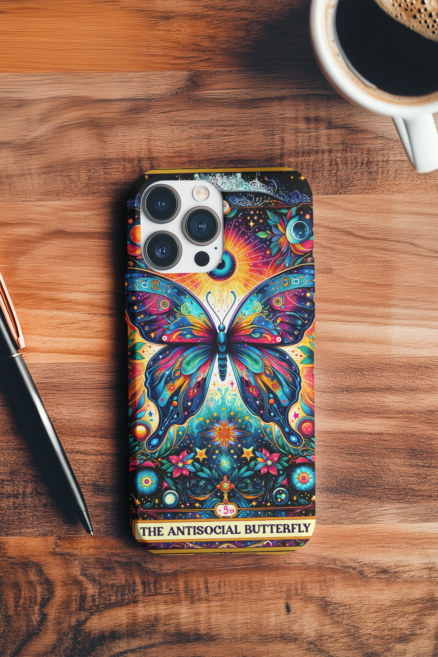 Vibrant Butterfly Phone Case - Colorful Tough Protector, Antisocial Butterfly Tarot Card Phone Case, Cosmic Butterfly tarot phone case for iPhone and Samsung, Celestial Butterfly Phone Case