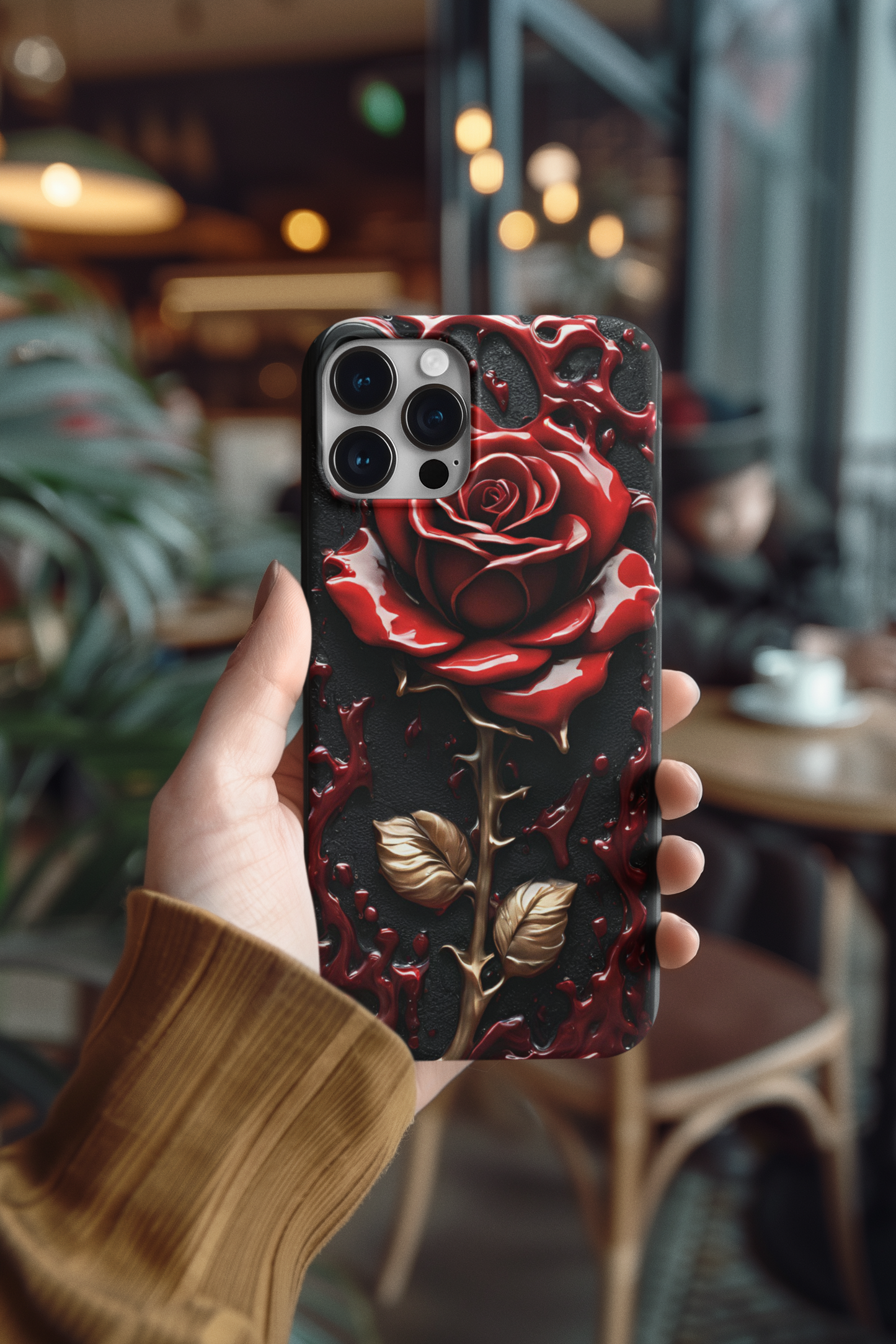 3D Gothic Red Rose Phone Case, Goth Style Dripping Blood Red Rose Phone Case for Google Pixel, iPhone, and Samsung