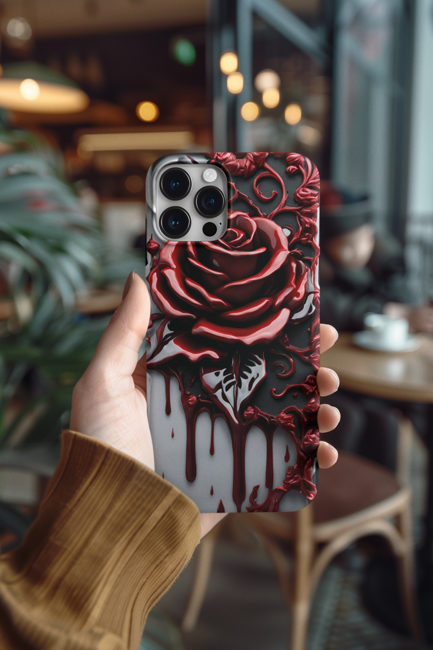 3D Gothic Red Rose Phone Case, Goth Style Dripping Blood Red Rose Phone Case for Google Pixel, iPhone, and Samsung