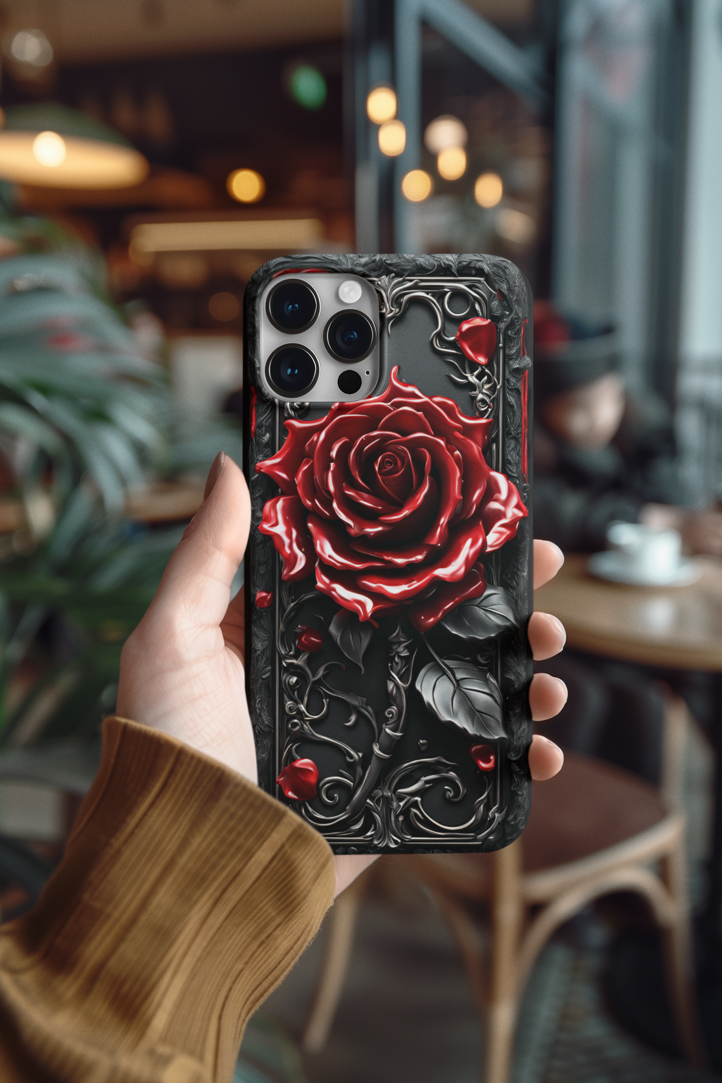 3D Gothic Dripping Red Rose Phone Case, Goth Style Red Rose Phone Case for Google Pixel, iPhone, and Samsung