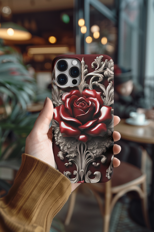 Elegant gothic red rose design tough phone case for iPhone and Samsung, Gothic Victorian Style Phone Case, Goth Red Rose Phone Case