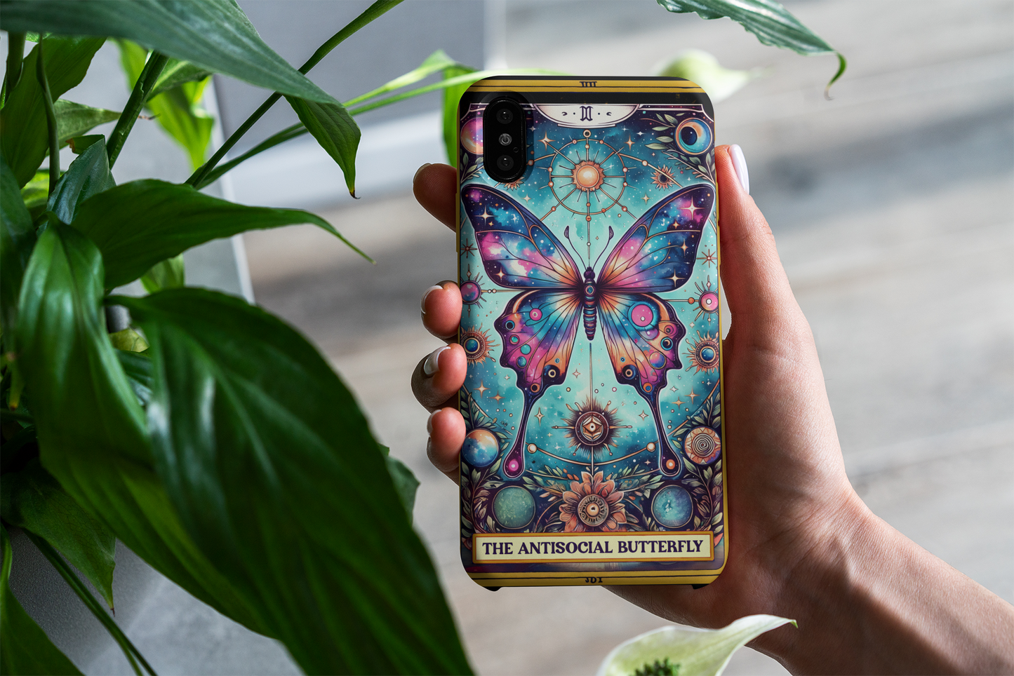 Colorful Butterfly Phone Case , Antisocial Butterfly Tarot Card Phone Case, Cosmic Butterfly Phone Case, Celestial Butterfly Phone Case