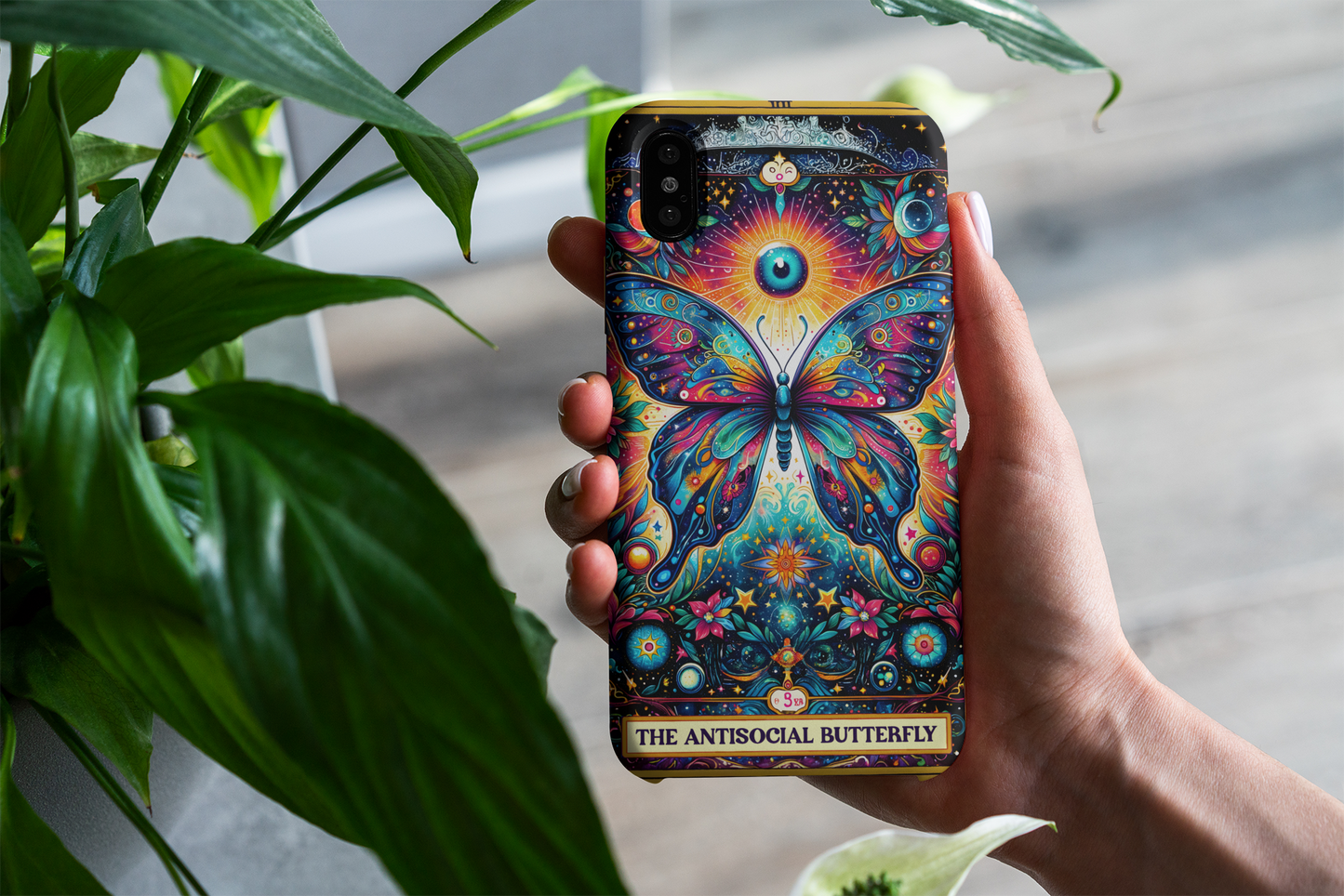 Vibrant Butterfly Phone Case - Colorful Tough Protector, Antisocial Butterfly Tarot Card Phone Case, Cosmic Butterfly tarot phone case for iPhone and Samsung, Celestial Butterfly Phone Case