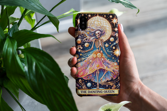 Dancing Queen Phone Case - Colorful Skeleton Design for Music Lovers, The Dancing Queen Tarot Card Phone Case, Cosmic Dancing Queen Phone Case for iPhone and Samsung