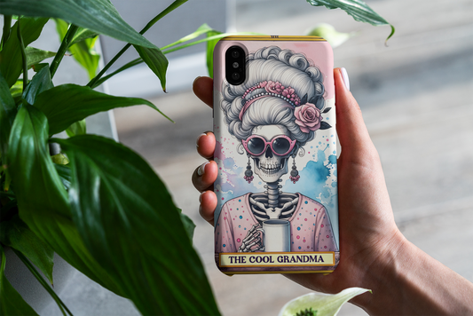 Tough Cases - 'The Cool Grandma' Skull Phone Case – Stylish & Unique Protection, Funny Cool Grandma Phone Case, The Cool Grandma Tarot Card Phone Case for iPhone and Samsung