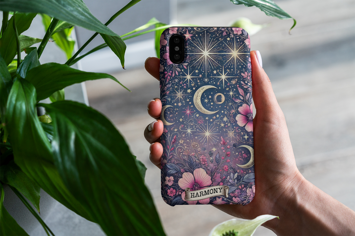 Celestial Harmony Phone Case - Floral Cosmic Design, Celestial Moon Phase Phone Case, Celestial Harmony Phone Case for iPhone and Samsung