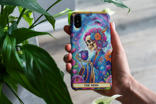 Vibrant Floral Skeleton Phone Case - Perfect Gift for Moms, The Mom Tarot Card Phone Case, Phone Case for Mother's Day, Cosmic Floral Phone Case for Mom