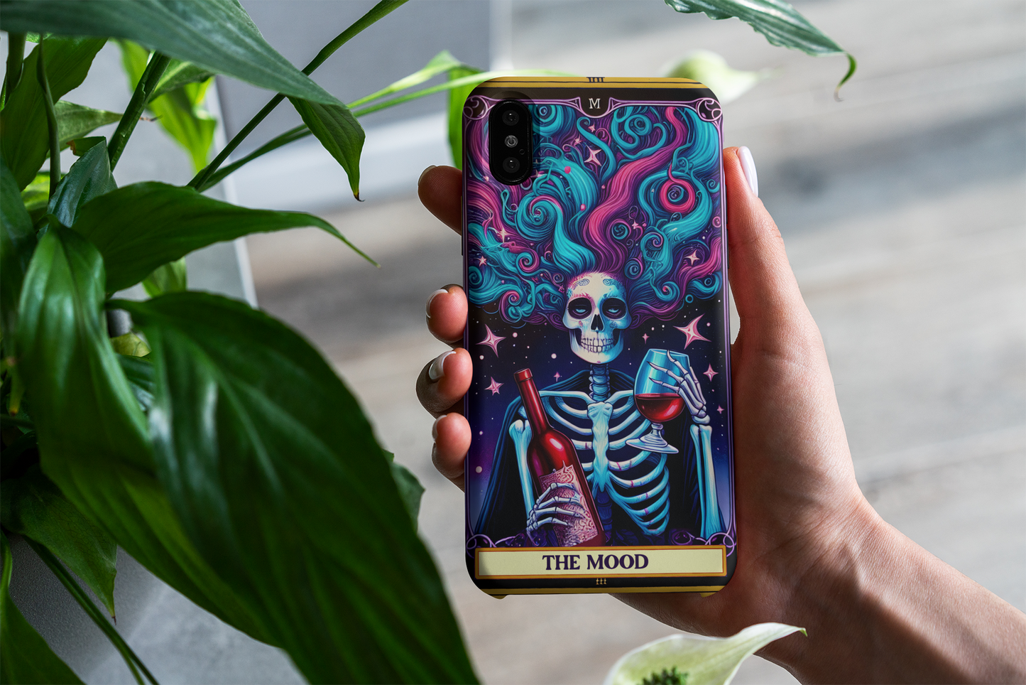 Vibrant Skeleton Phone Case - 'The Mood' Art - Party & Halloween Vibes, The Mood Tarot Card Phone Case for iPhone and Samsung