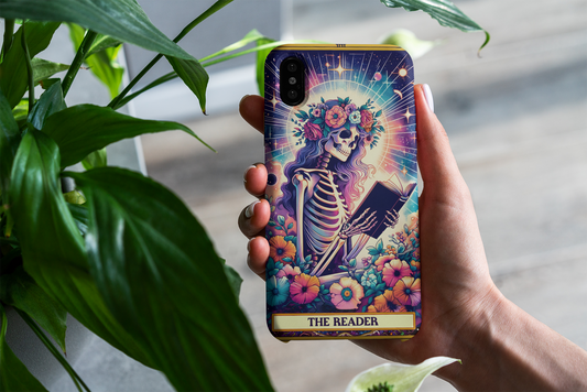 Artistic Skeleton Phone Case - The Reader Design for Book Lovers, The Reader Tarot Card Phone Case, Phone Case for Book Reader iPhone and Samsung