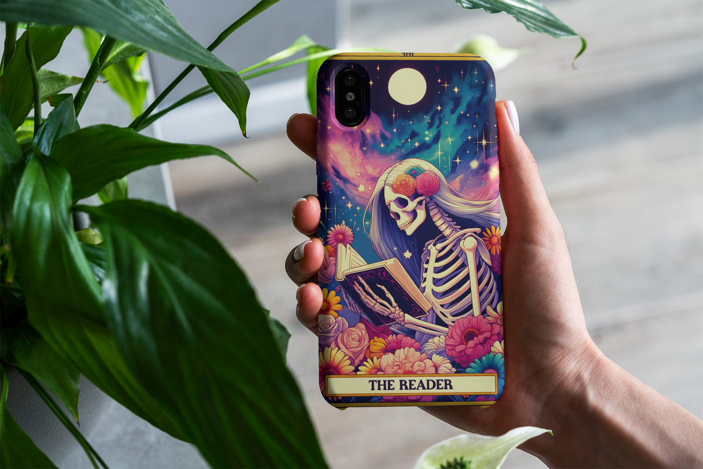 Artistic Skeleton Phone Case - The Reader Design for Book Lovers, The Reader Tarot Card Phone Case, Phone Case for Book Reader iPhone and Samsung