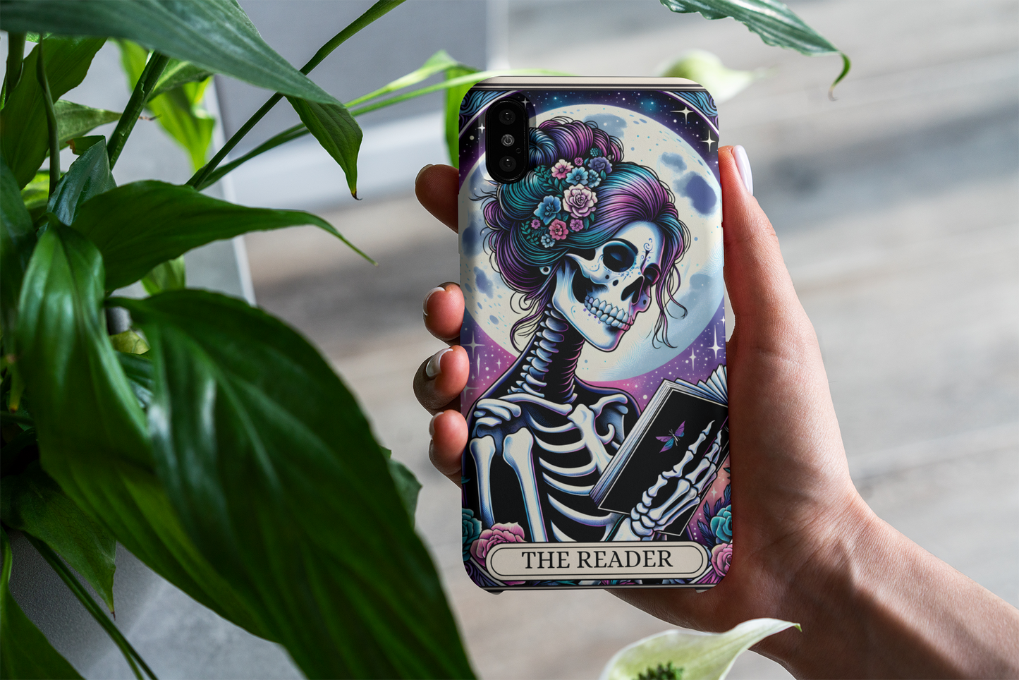 Artistic Skeleton Phone Case - The Reader Design for Book Lovers, The Reader Tarot Card Phone Case, Phone Case for Book Reader iPhone and Samsung