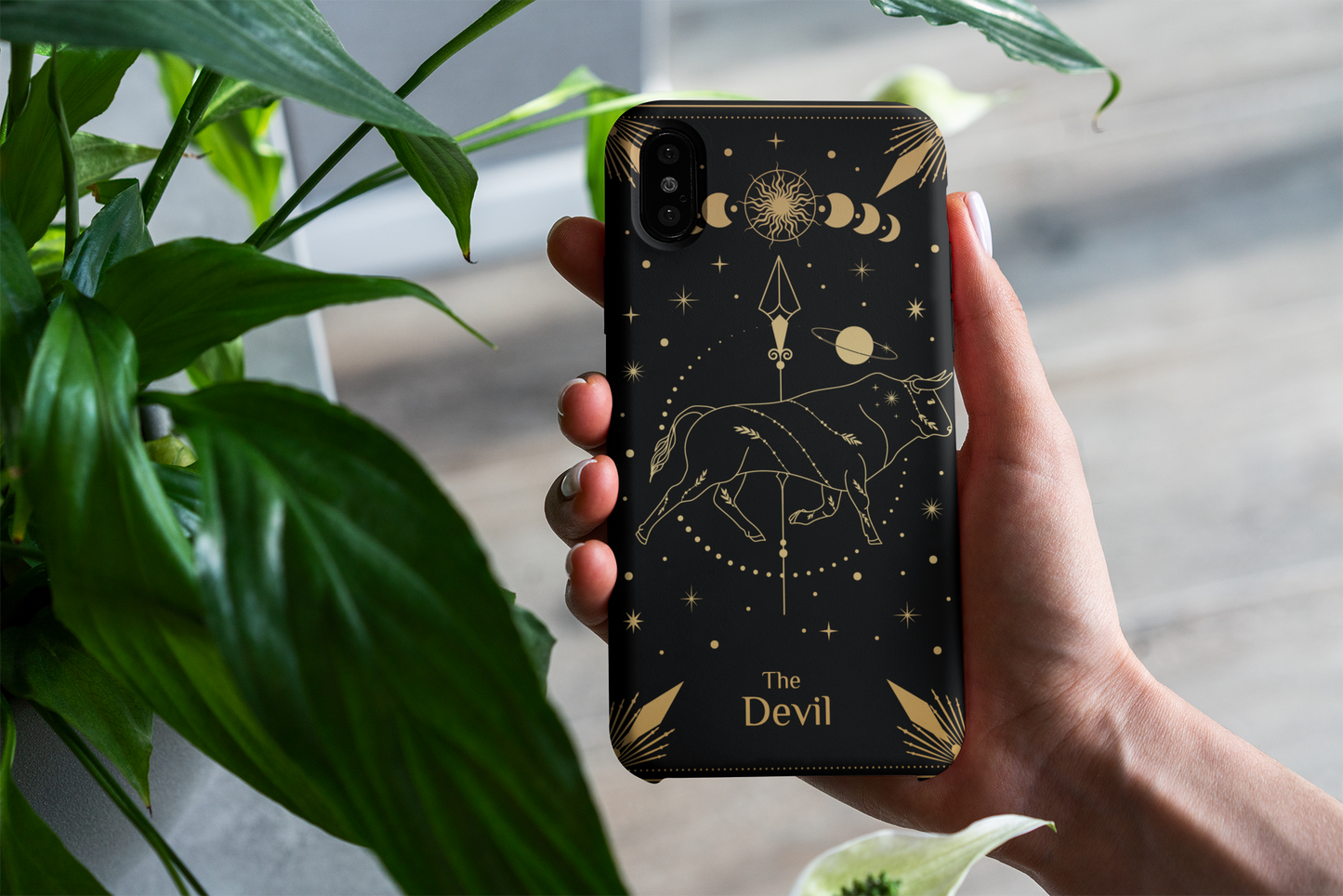 Celestial Bull Phone Case - Astrology Inspired Tough Case for Zodiac Lovers, The Devil Tarot Card Phone Case, Gold Design Celestial Phone Case