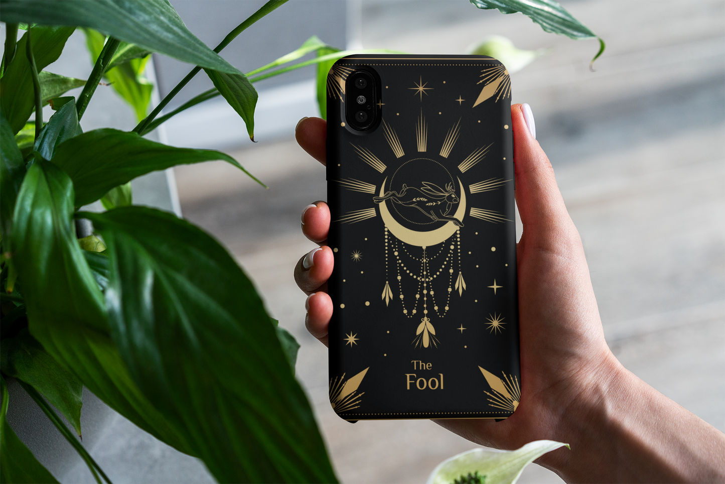 Astrology iPhone Case - The Fool Tarot Design, The Fool Tarot Card Phone Case, Celestial Phone Case Gold Design, Celestial Phone Case