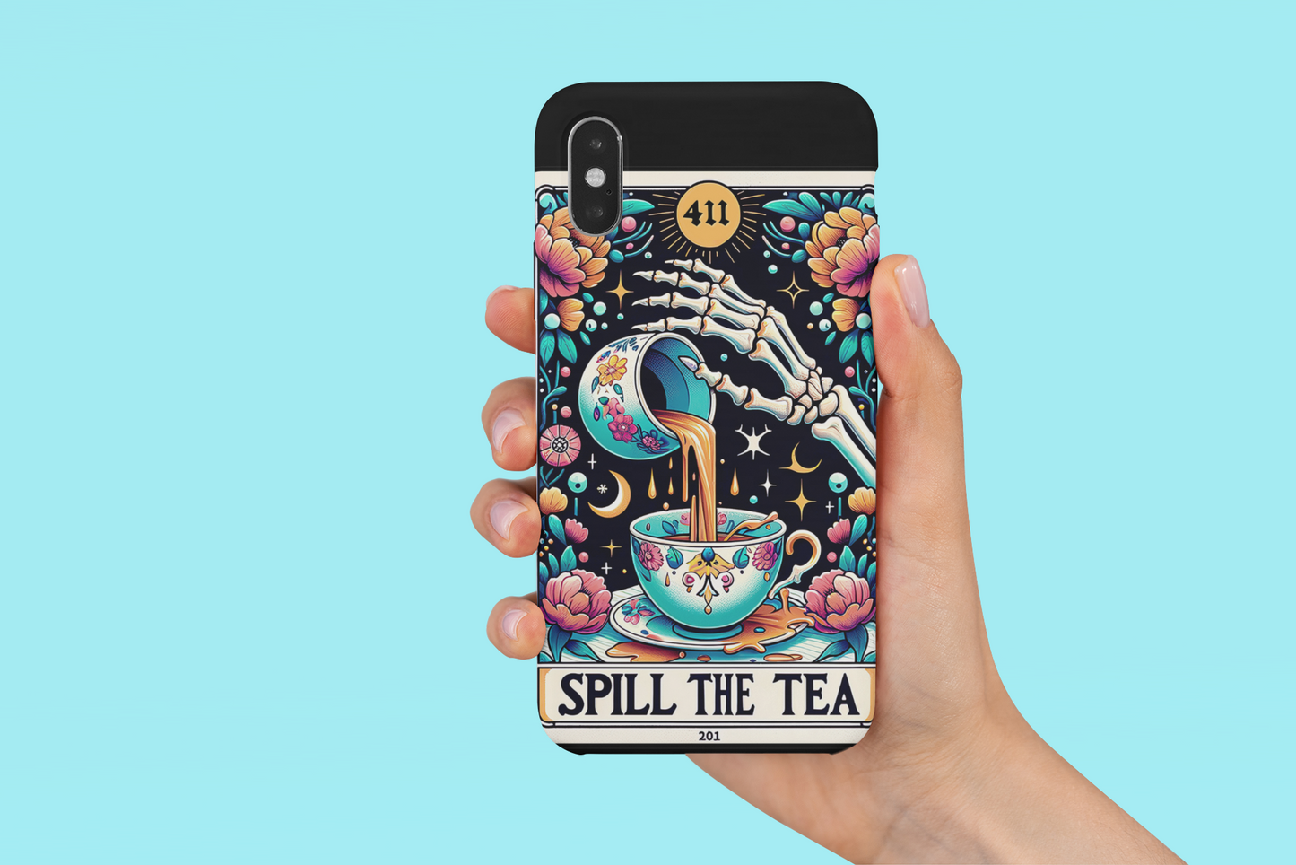 Spill The Tea Tarot Card Phone Case, Tea Lover Phone Case, Celestial Phone Case, Tarot Card Phone Case for iPhone, Samsung, Google Pixel