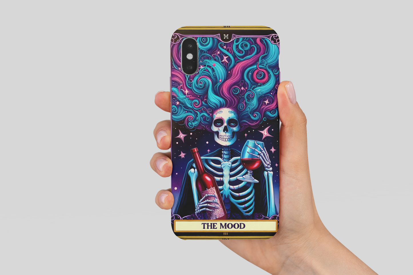 Vibrant Skeleton Phone Case - 'The Mood' Art - Party & Halloween Vibes, The Mood Tarot Card Phone Case for iPhone and Samsung