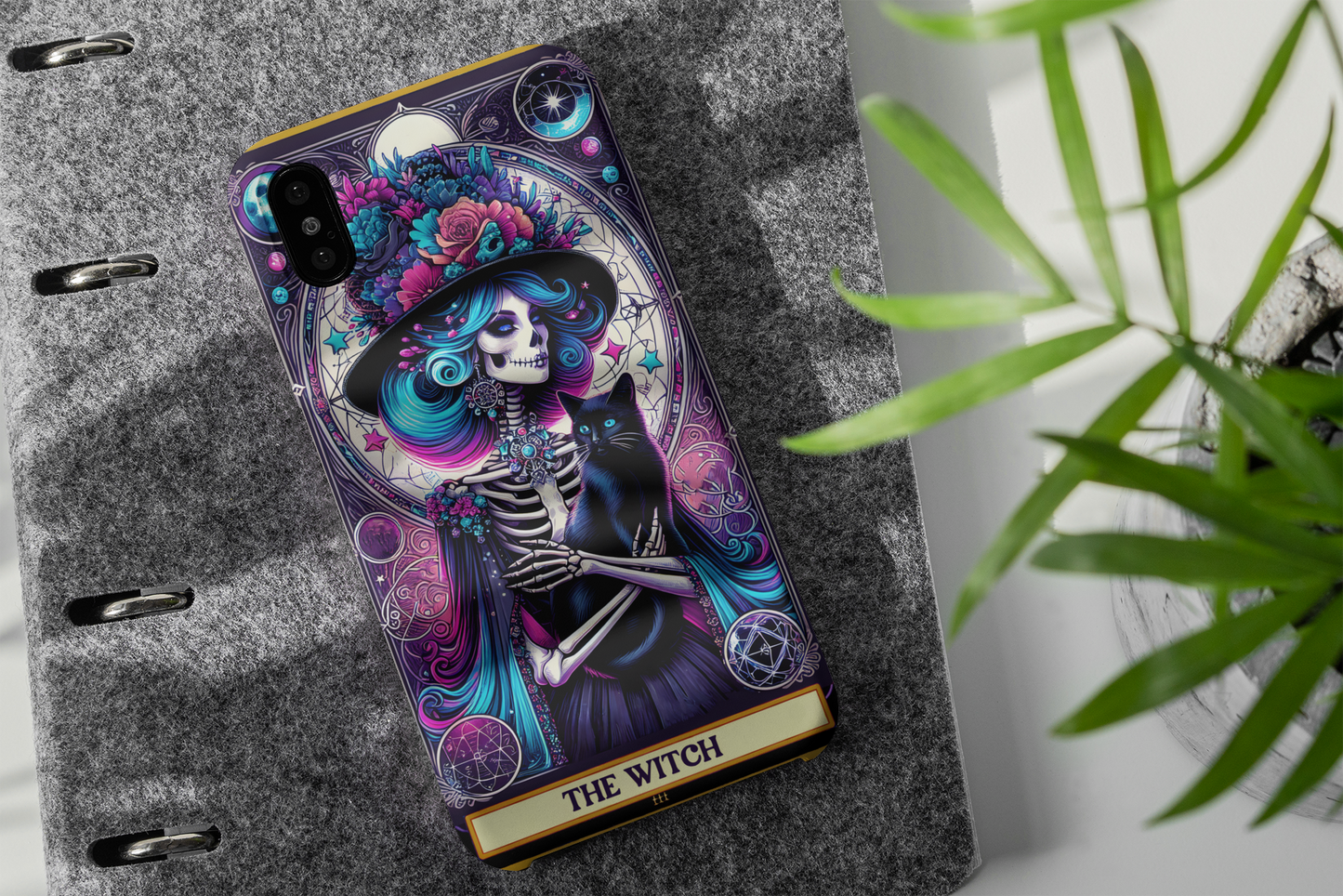 Witchy Phone Case - Artistic Skeleton with Cat Design, The Witch Tarot Card Phone Case, Witchy Phone Case for iPhone and Samsung