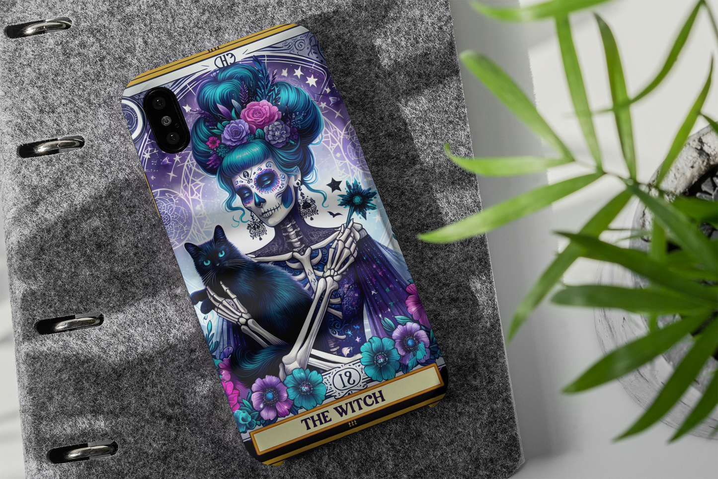 Witchy Phone Case - Artistic Skeleton with Cat Design, The Witch Tarot Card Phone Case, Witchy Phone Case for iPhone and Samsung