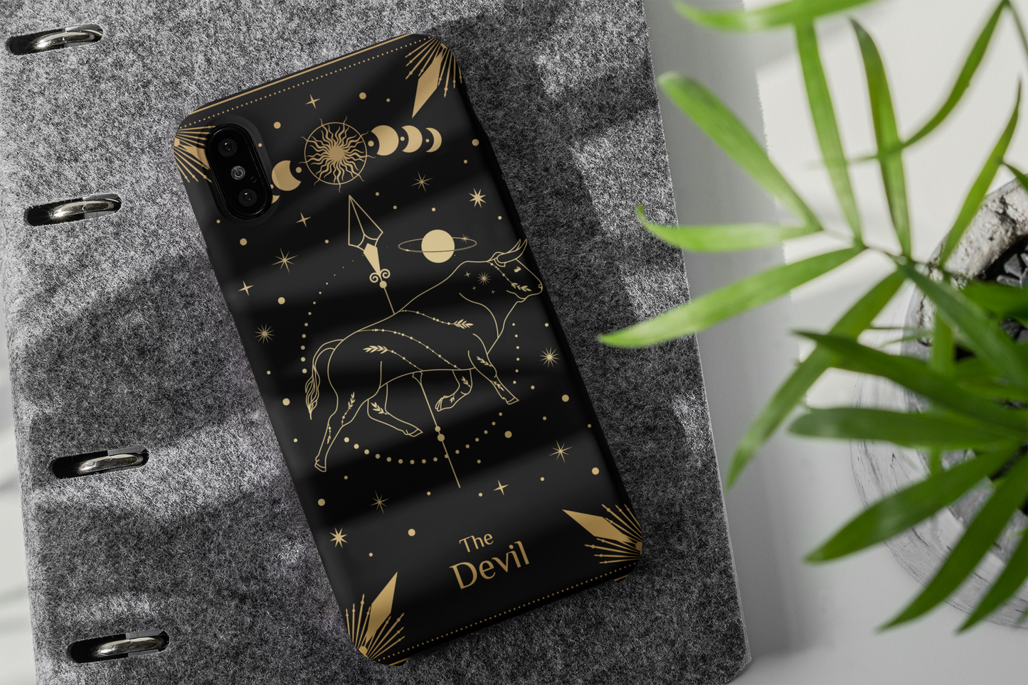 Celestial Bull Phone Case - Astrology Inspired Tough Case for Zodiac Lovers, The Devil Tarot Card Phone Case, Gold Design Celestial Phone Case