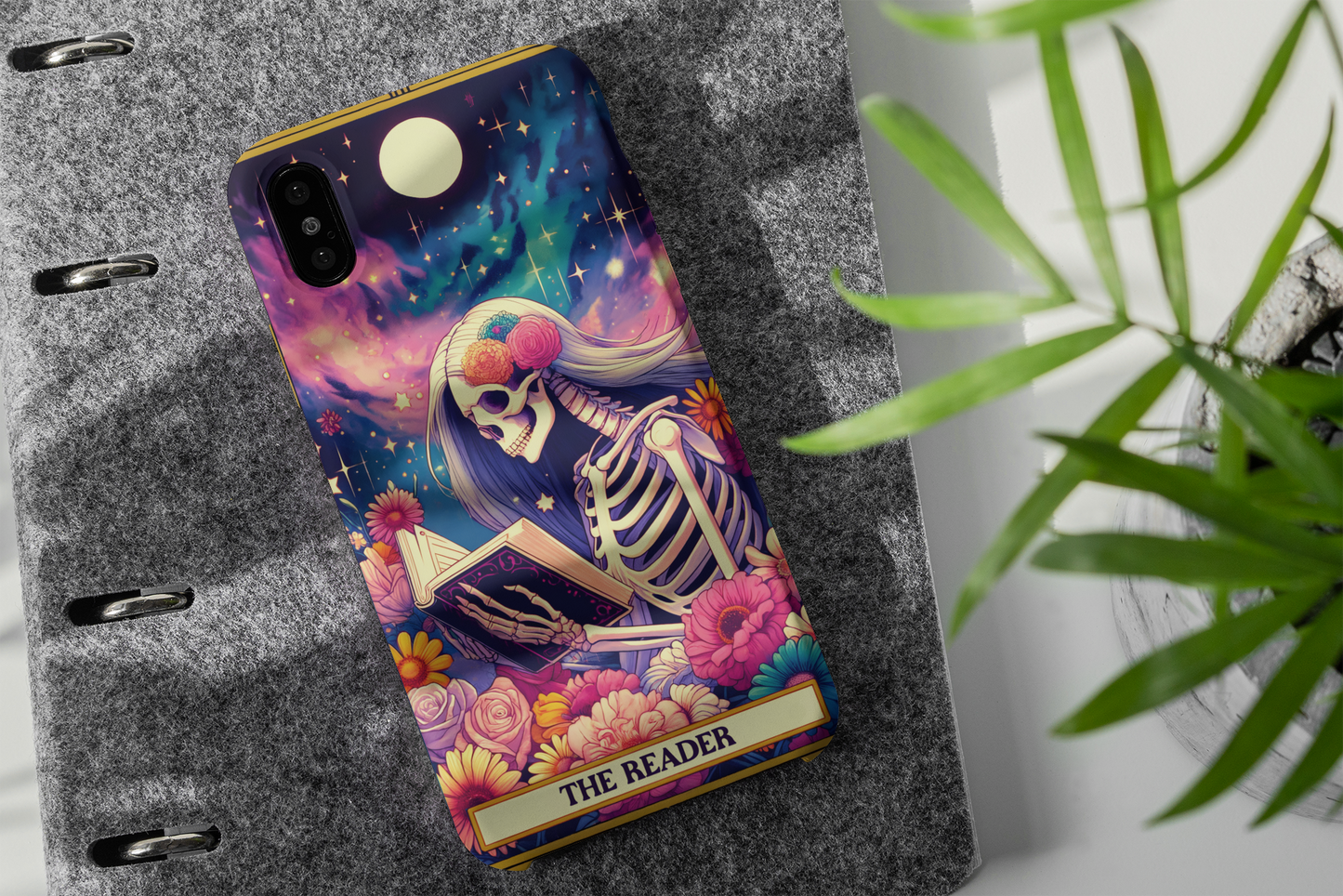 Artistic Skeleton Phone Case - The Reader Design for Book Lovers, The Reader Tarot Card Phone Case, Phone Case for Book Reader iPhone and Samsung