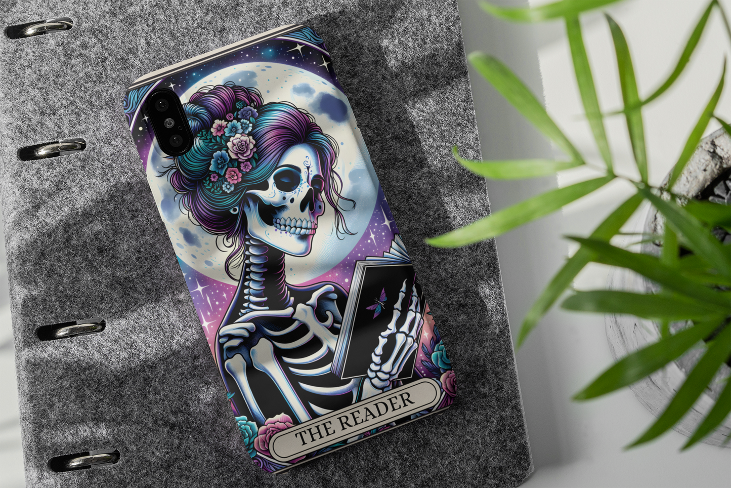 Artistic Skeleton Phone Case - The Reader Design for Book Lovers, The Reader Tarot Card Phone Case, Phone Case for Book Reader iPhone and Samsung