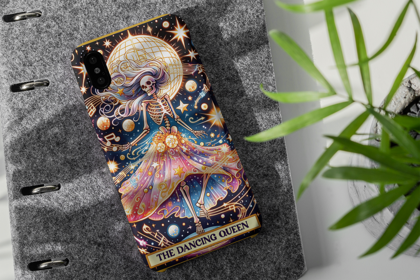 Dancing Queen Phone Case - Colorful Skeleton Design for Music Lovers, The Dancing Queen Tarot Card Phone Case, Cosmic Dancing Queen Phone Case for iPhone and Samsung