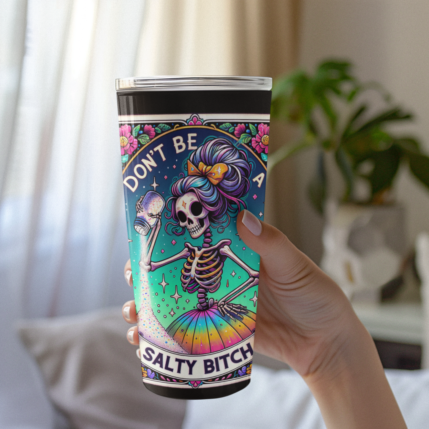 Don't Be A Salty Bitch Tarot Card Tumbler, Occult tarot card tumbler, The Salty Bitch Tarot tumbler,  tarot card tumbler