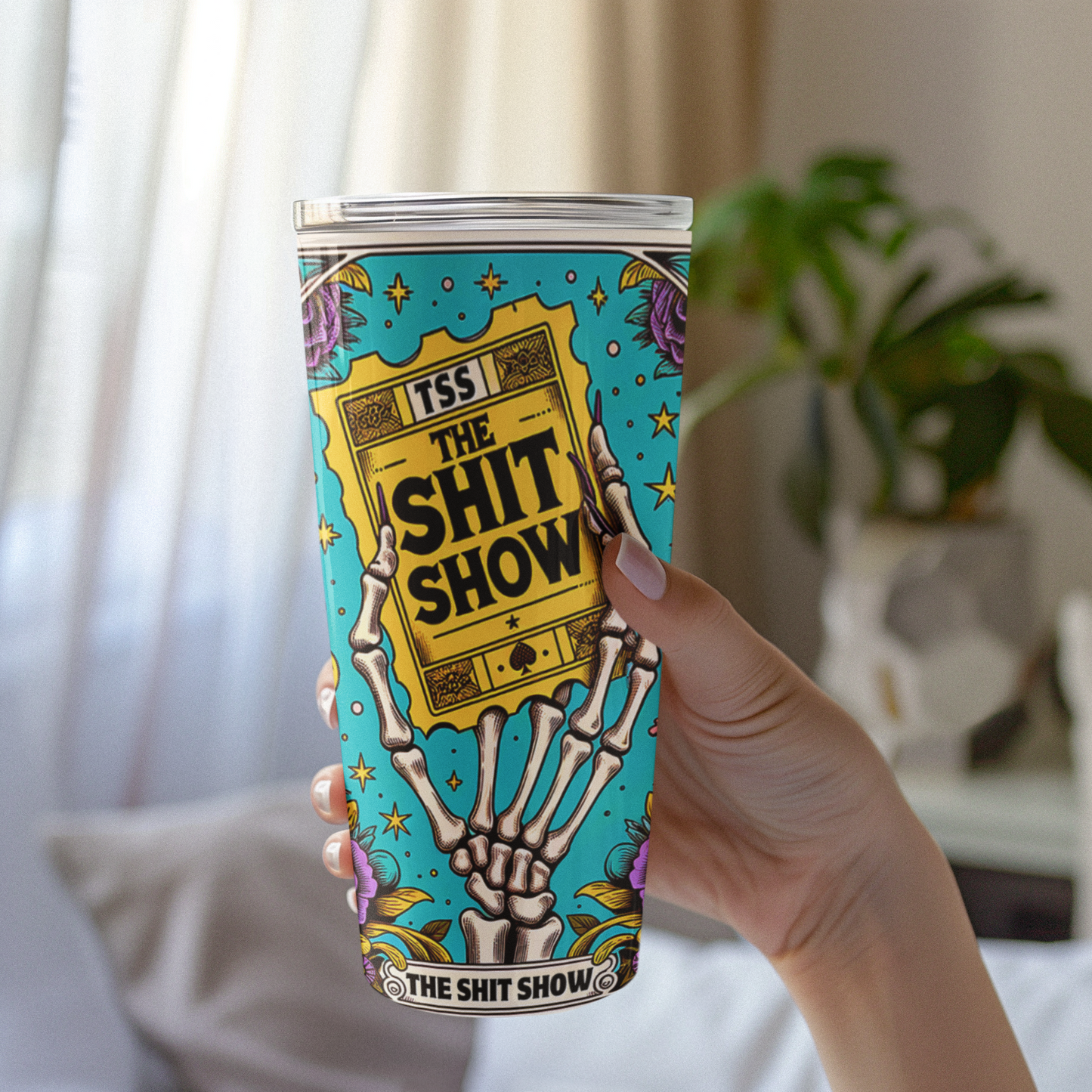 The Shit Show Tarot Card Tumbler, Occult tarot card tumbler, The Shit Show Tarot tumbler, coffee caffeine tarot card tumbler