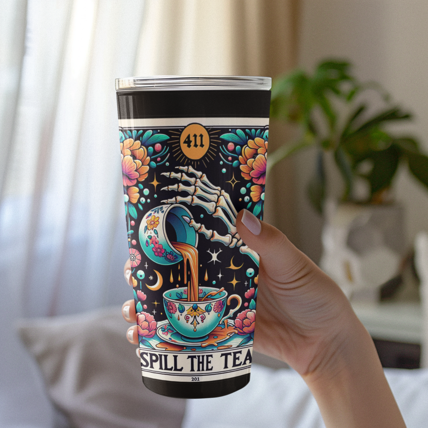 Spill The Tea Tarot Card Tumbler, Occult tarot card tumbler, Tea Lover Tarot tumbler, tarot card tumbler