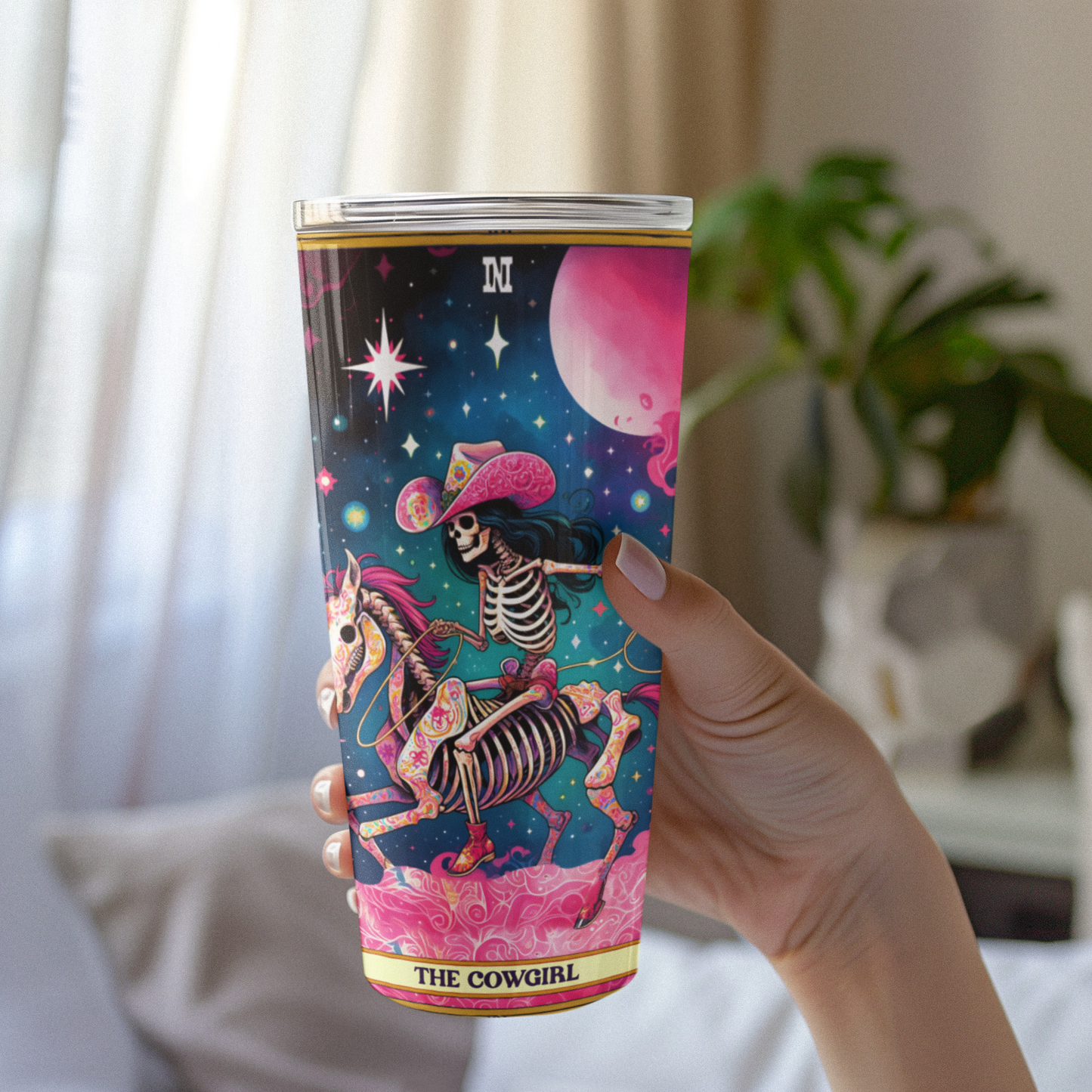 Whimsical Unicorn Tumbler 20oz - Vibrant Celestial Design for Fantasy Lovers, The Cowgirl Tarot Card Tumbler, Western Cowgirl Tumbler, Pink Cowgirl Tumbler