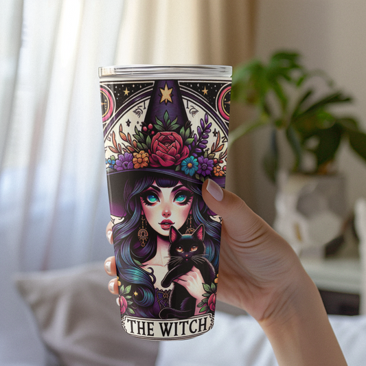 The Witch Tarot Card Tumbler, Occult tarot card tumbler, The Witchy Tarot tumbler, coffee caffeine tarot card tumbler