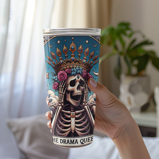 The Drama Queen Tarot Card Tumbler, Occult coffee tarot card tumbler, The Drama Queen Tarot tumbler, coffee caffeine tarot card tumbler