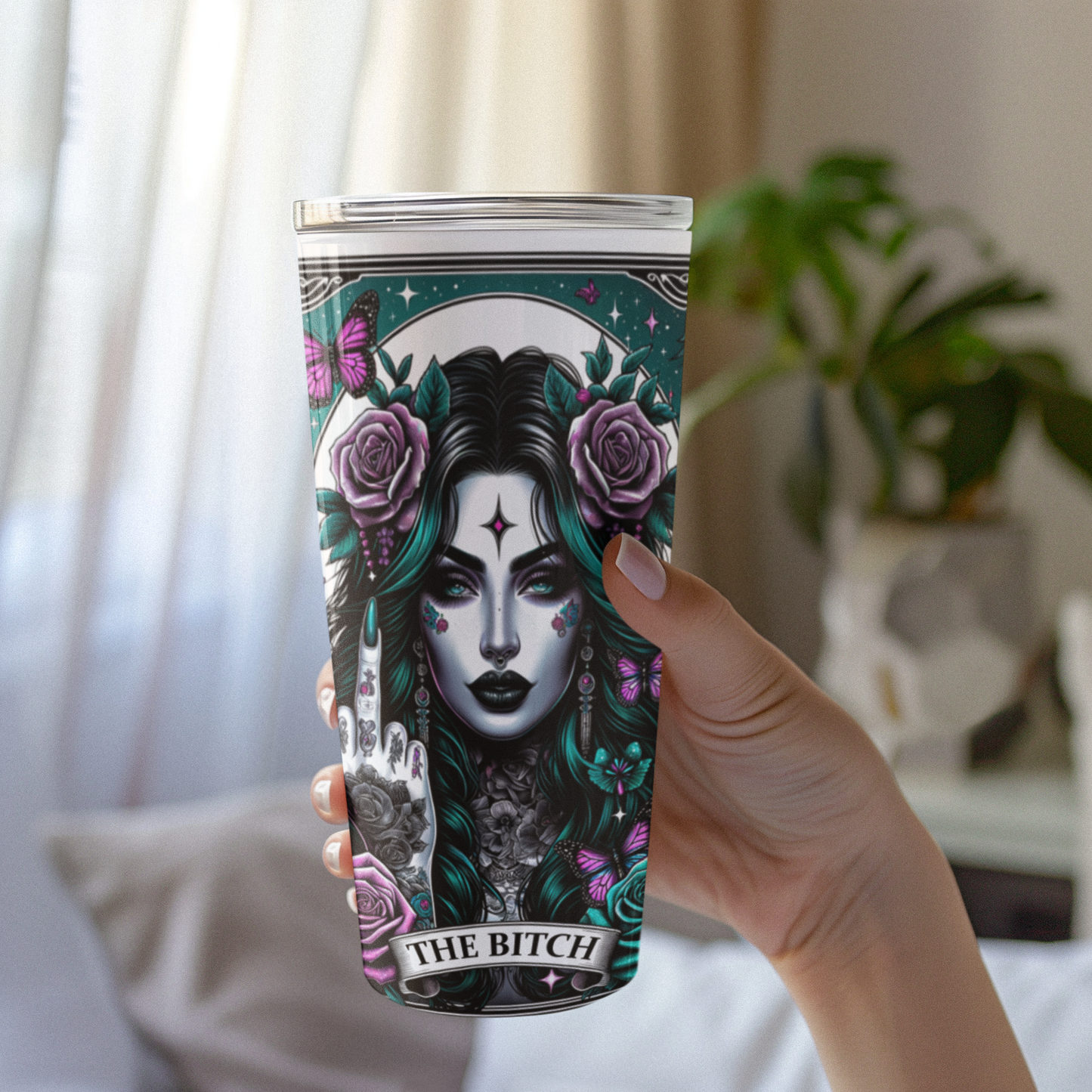 Witchy Floral Tumbler 20oz - Mystical Rose Design, The Bitch Tarot Card Tumbler, Gothic Floral Tumbler, The Bitch Tumbler, Sassy Girl Tumbler