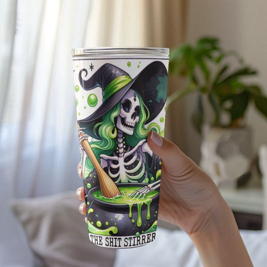 20oz Halloween Witch Tumbler, The Shit Stirrer Tarot Card Tumbler, Witch Tumbler, Celestial Tumbler, Witchy Tumbler for Halloween