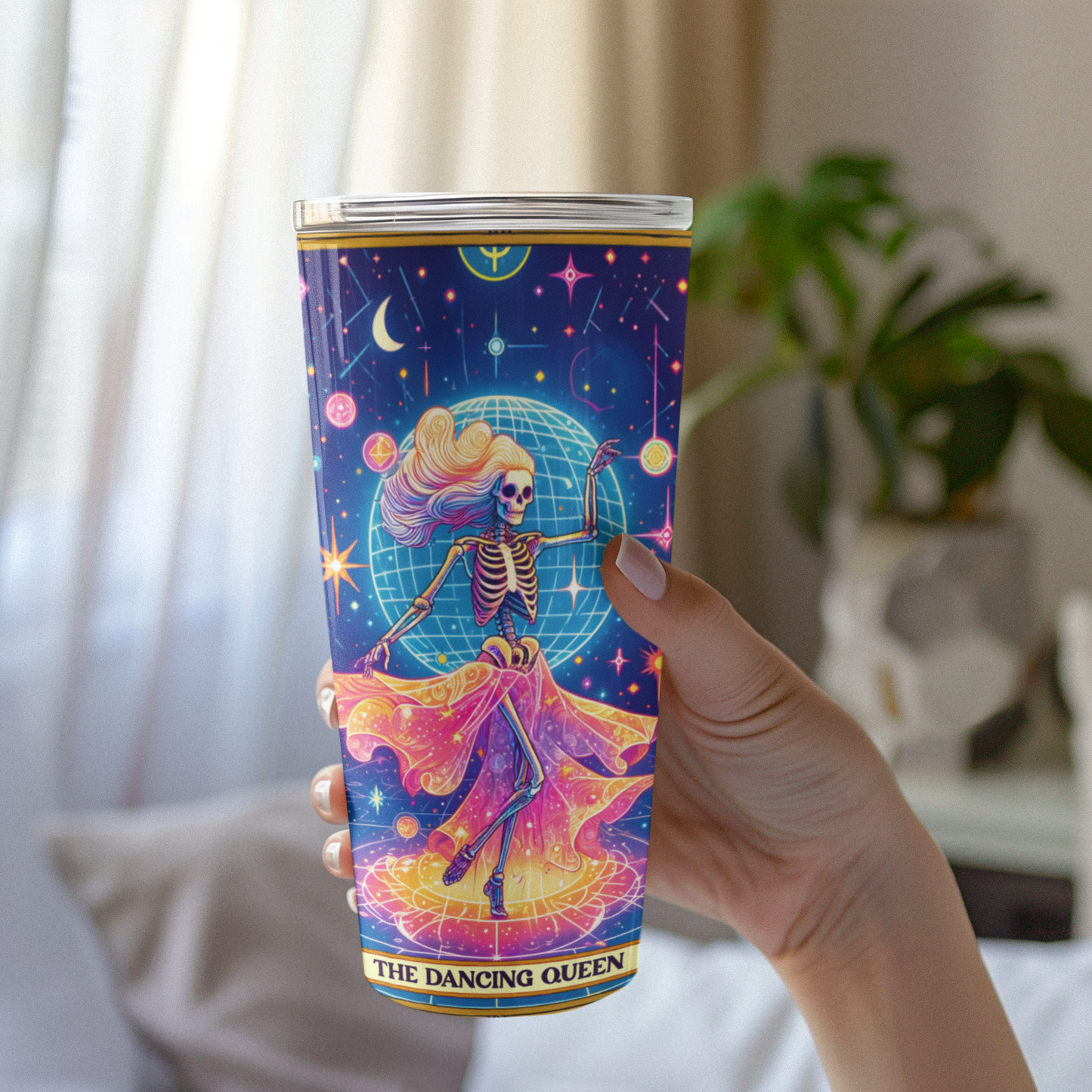 Celestial Dance 20oz Tumbler - The Dance Queen - Galaxy Vibe Travel Mug, The Dancing Queen Tarot Card Tumbler, Dancing Queen Tumbler