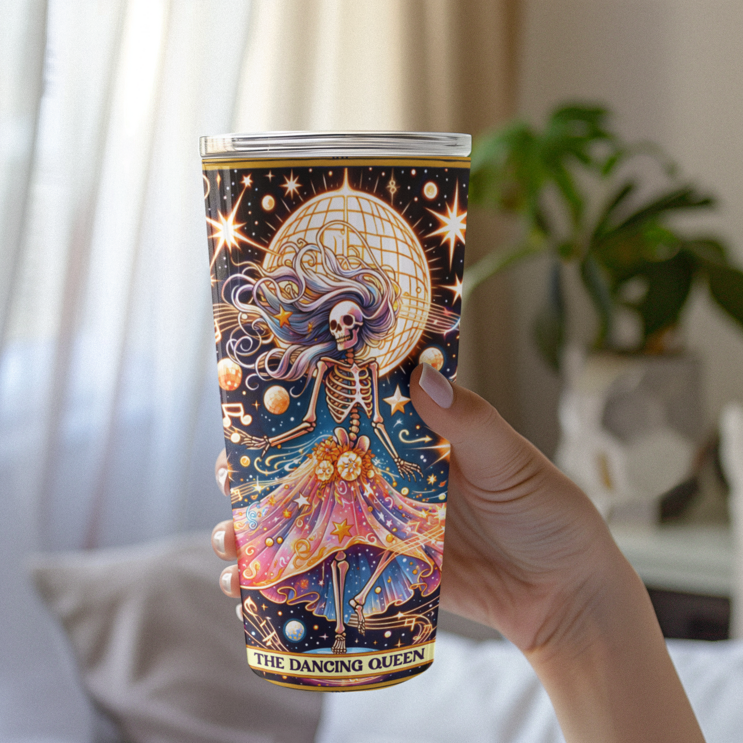 Cosmic Queen 20oz Tumbler - Stylish and Vibrant Galaxy Insulated Travel Mug, Tumbler Dancing Queen Tarot Card Tumbler, Dancing Queen Tu