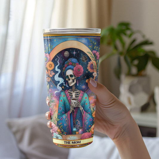 Vibrant Floral Cosmic Tumbler - 20oz - The Mom Tarot Card Tumbler, Tumbler Gift For Mother's Day, Celestial Tumbler For Mom