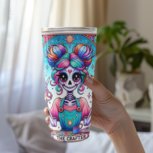 Colorful Artistic 20oz Tumbler – Perfect for Creatives & Art Lovers! The Crafter Tarot Card Tumbler, Crafting Girl Skeleton Tumbler, Trendy Skull Crafty, Funny Tarot Tumbler, Crafty Mom Tumbler, Funny Skeleton Tumbler