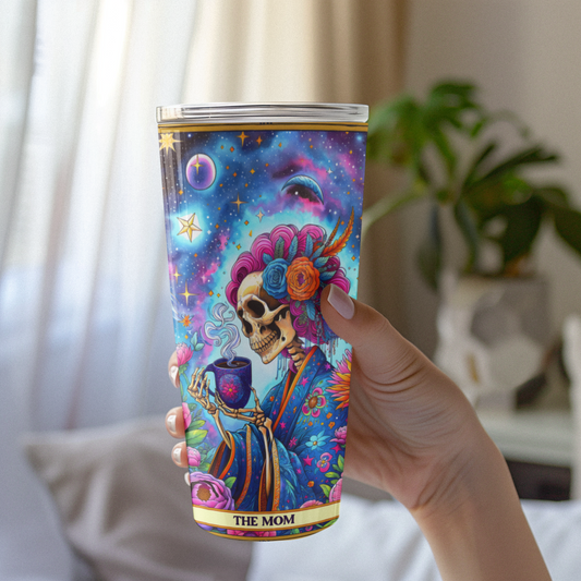 Vibrant Cosmic Tumbler - 20oz Colorful Floral & Starry Design, The Mom Tarot Card Tumbler, Tumbler for Mother's Day, Tumbler for Mom, Celestial Tumbler