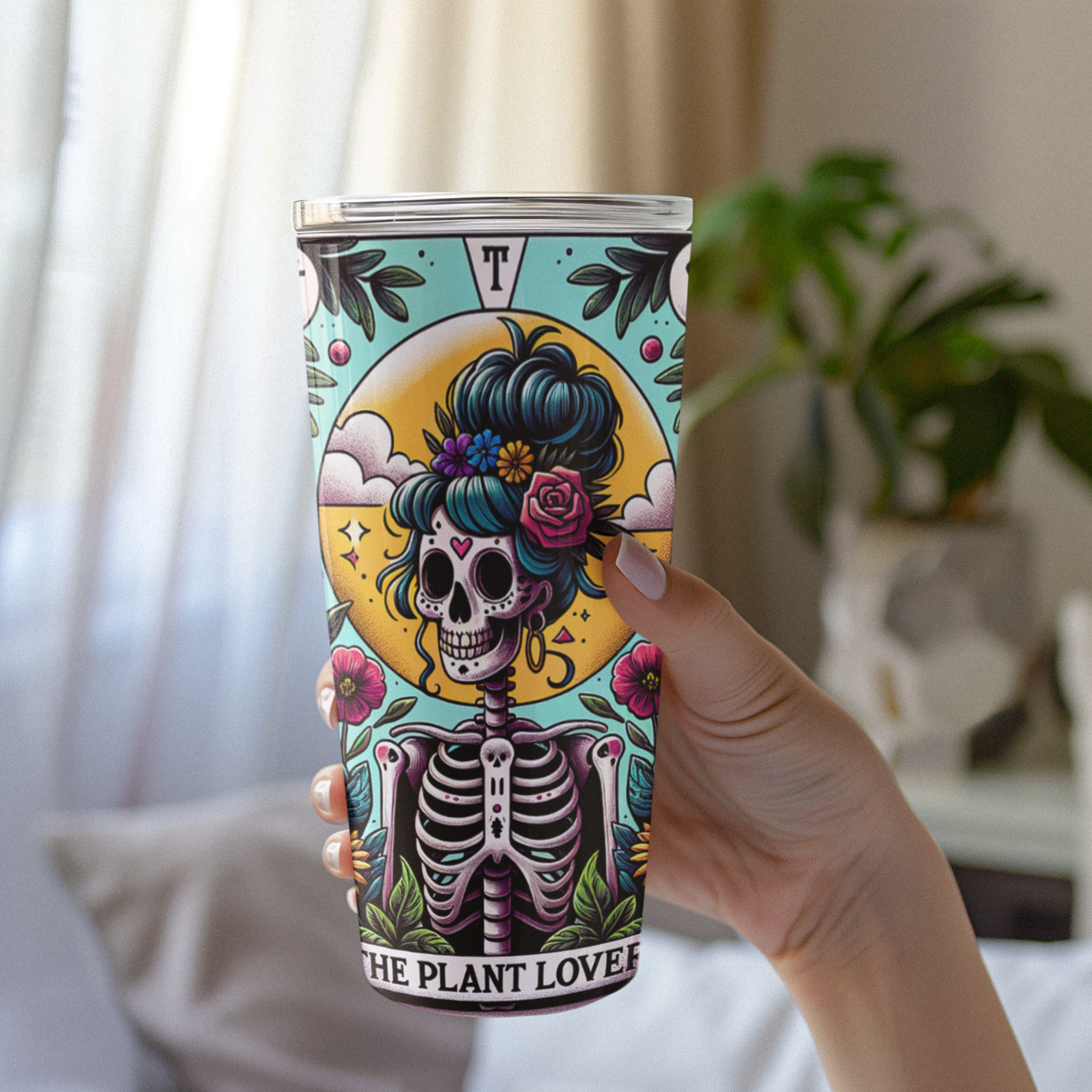 The Plant Lover Tarot Card Tumbler, Occult tarot card tumbler, The Plant Lover Tarot tumbler, coffee  tarot card tumbler