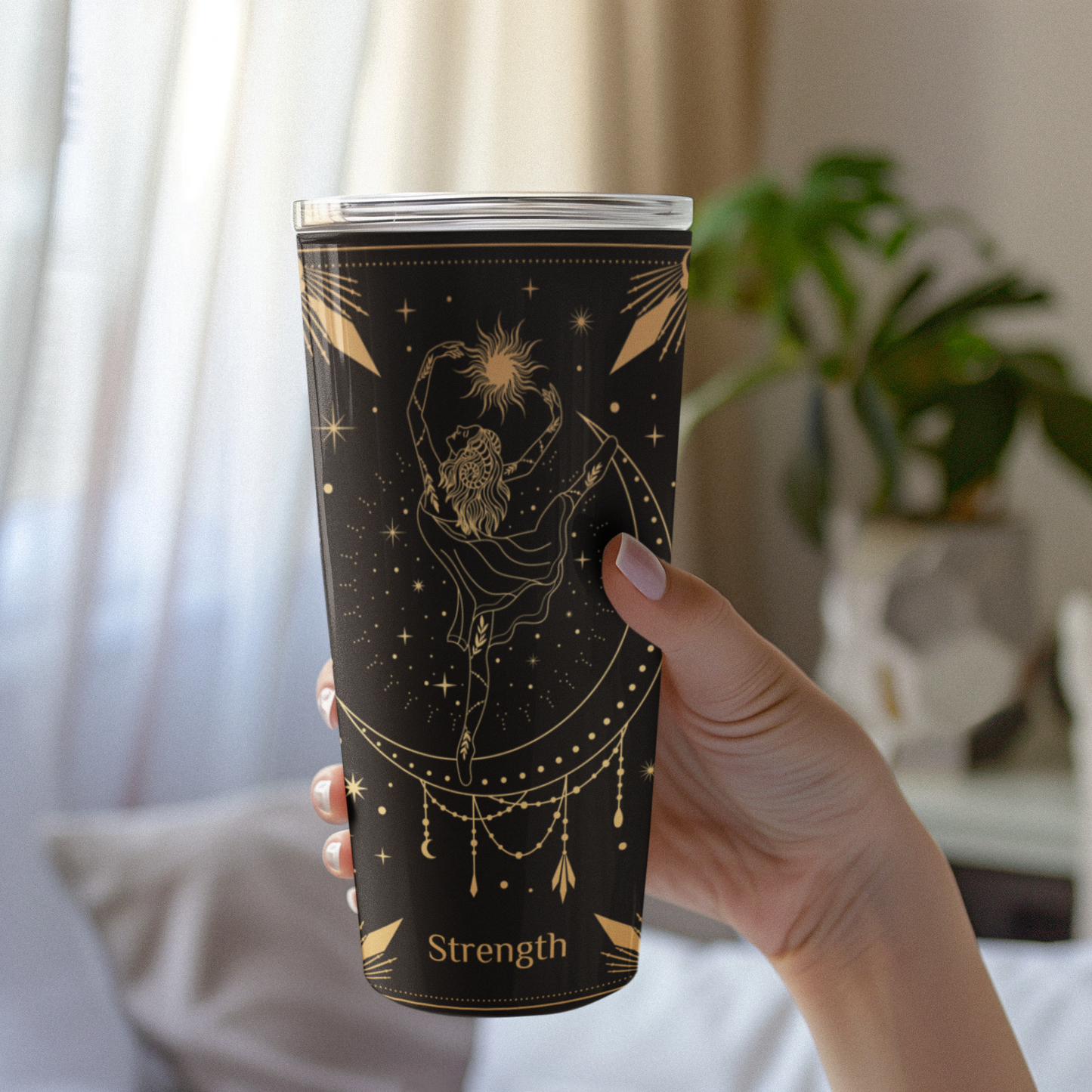 The Strength Tarot Card Tumbler, Occult Strength tarot card tumbler, The Strength Tarot tumbler, Strength tarot card tumbler